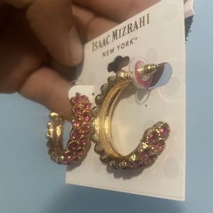 ISSAC MIZRAHI N.Y PINK STONE IN GOLD EARRING NWT